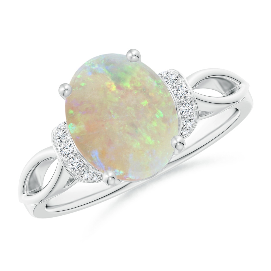 10x8mm AAA Solitaire Opal Split Shank Ring with Diamonds in P950 Platinum 