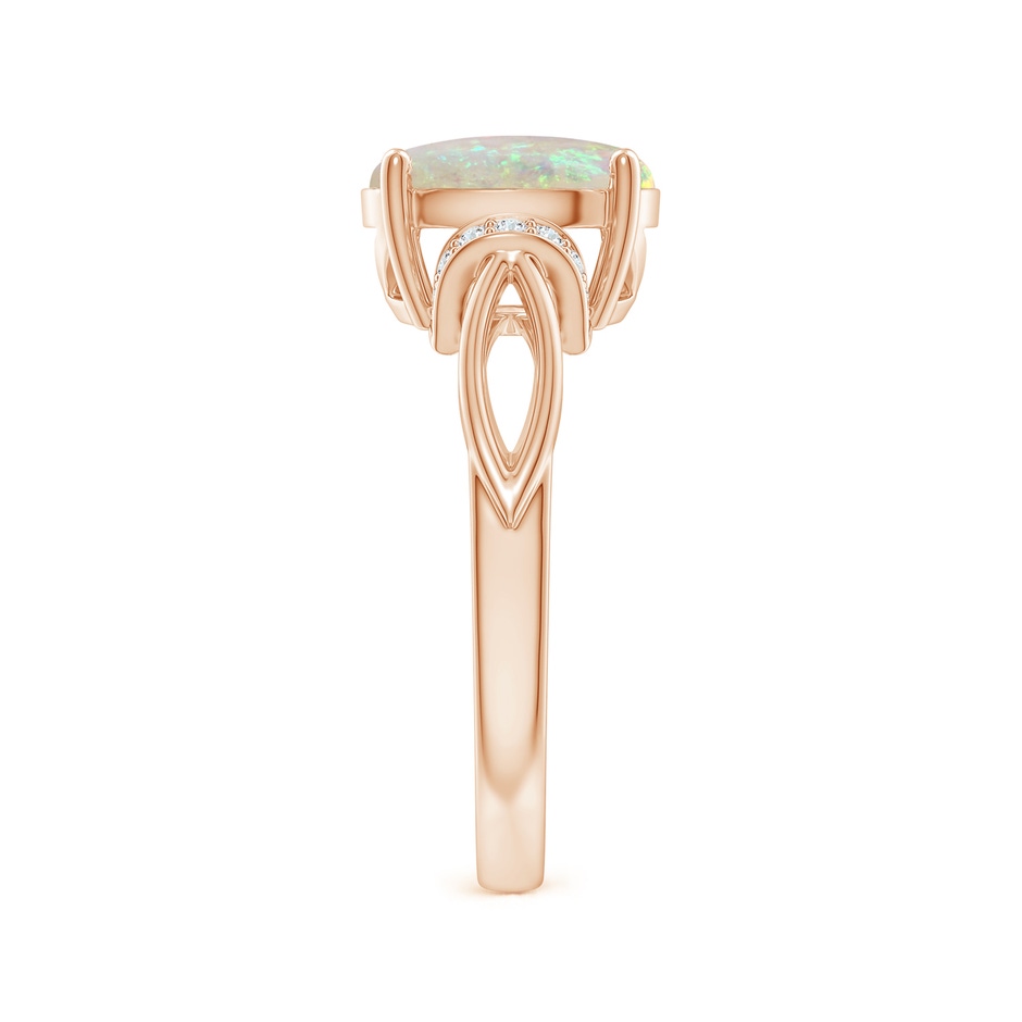 10x8mm AAA Solitaire Opal Split Shank Ring with Diamonds in Rose Gold Side 2