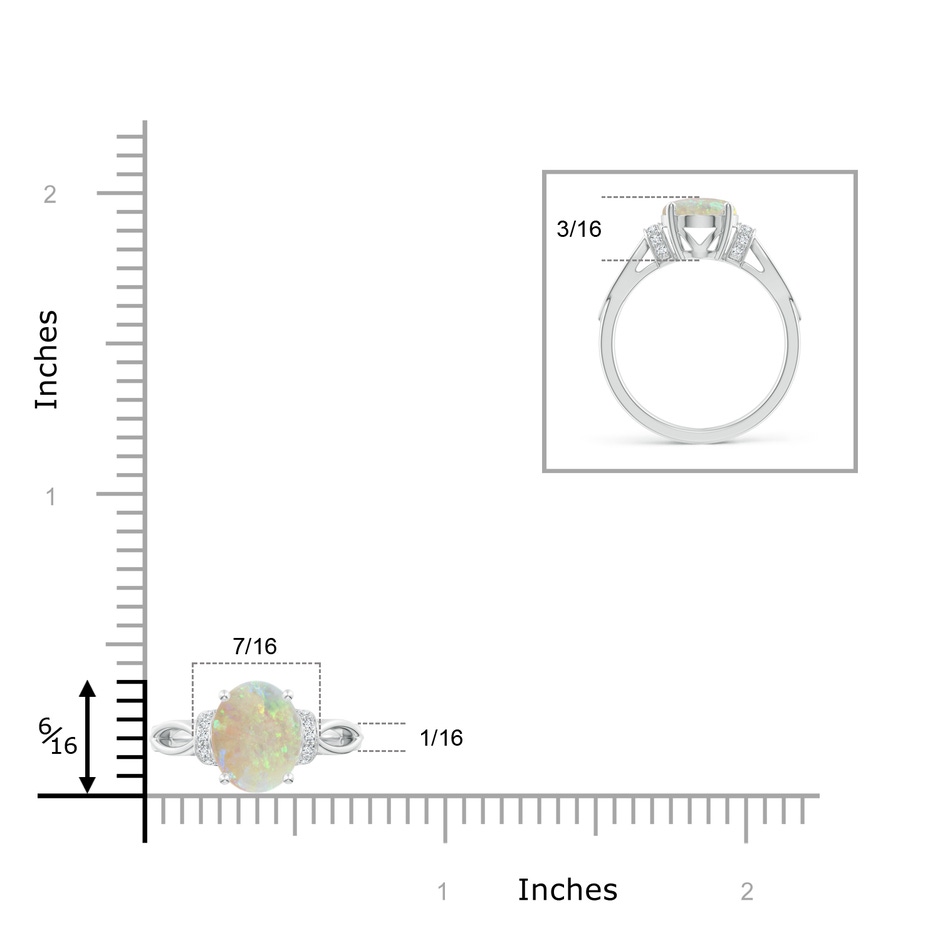10x8mm AAA Solitaire Opal Split Shank Ring with Diamonds in White Gold Ruler
