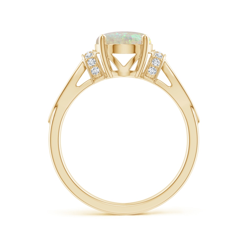 10x8mm AAA Solitaire Opal Split Shank Ring with Diamonds in Yellow Gold Side 1