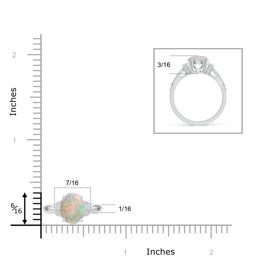 10x8mm AAAA Solitaire Opal Split Shank Ring with Diamonds in White Gold Ruler