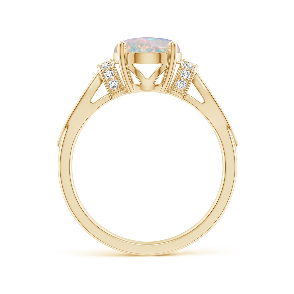 10x8mm AAAA Solitaire Opal Split Shank Ring with Diamonds in Yellow Gold Side 1