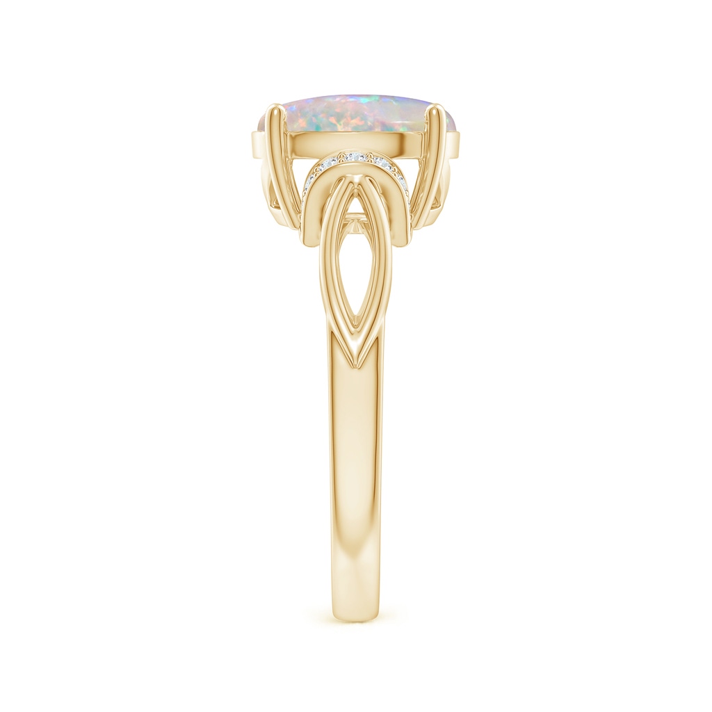 10x8mm AAAA Solitaire Opal Split Shank Ring with Diamonds in Yellow Gold Side 2