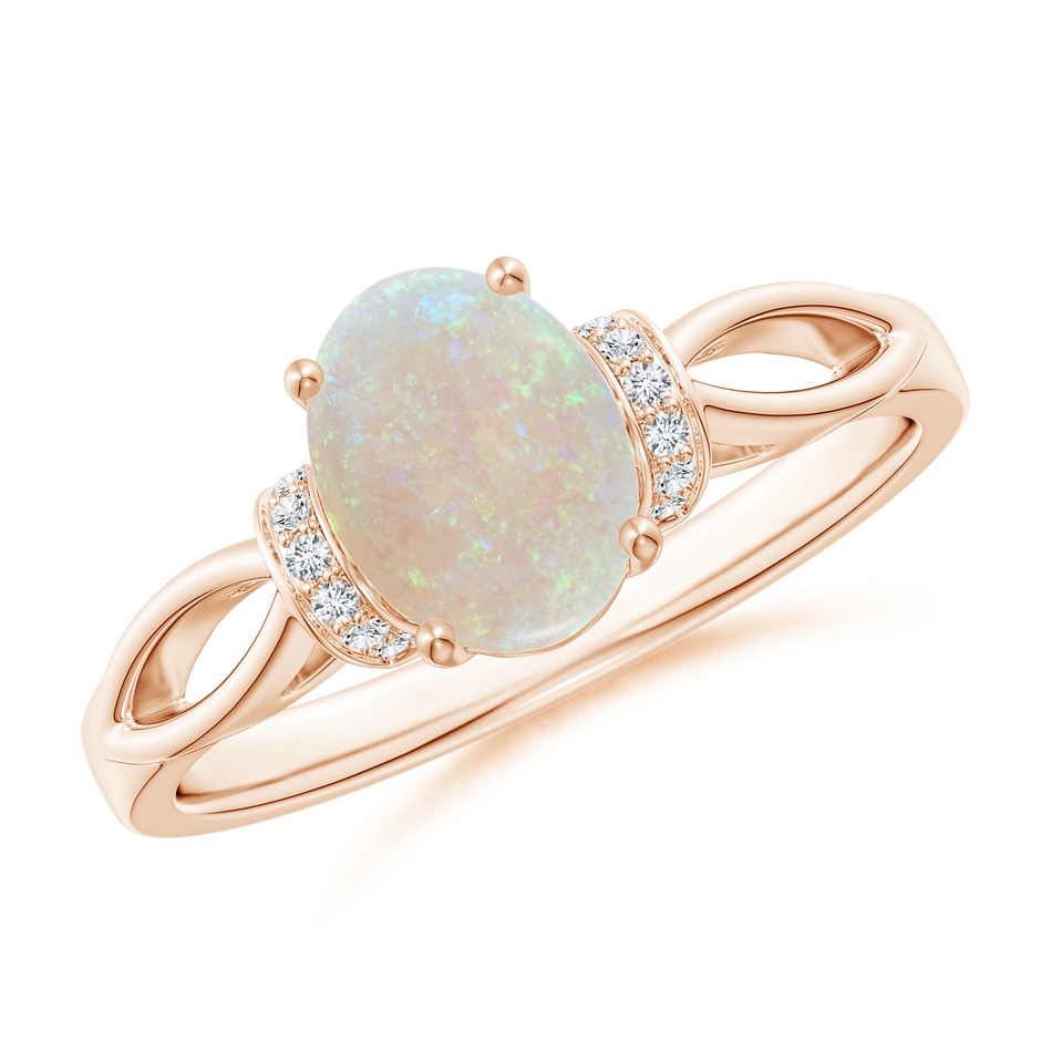 8x6mm AA Solitaire Opal Split Shank Ring with Diamonds in Rose Gold 
