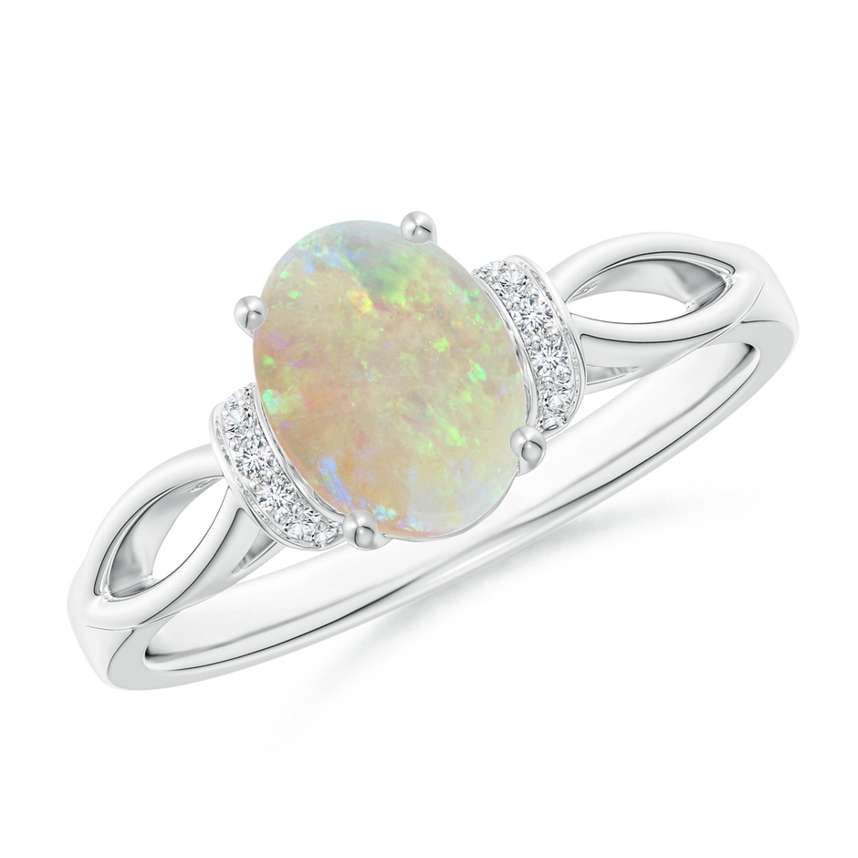8x6mm AAA Solitaire Opal Split Shank Ring with Diamonds in White Gold 