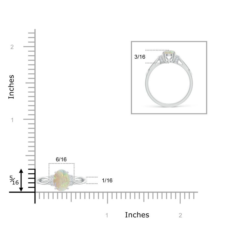 8x6mm AAA Solitaire Opal Split Shank Ring with Diamonds in White Gold ruler