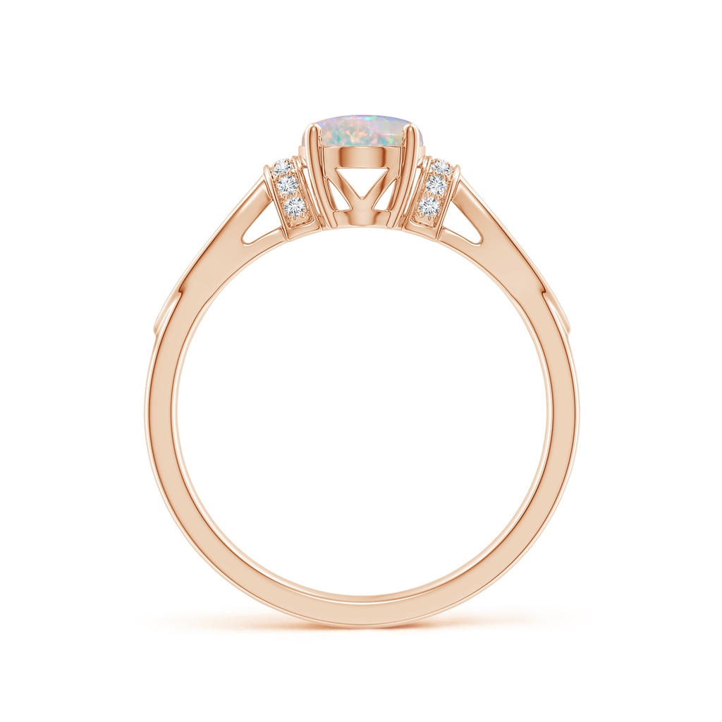 8x6mm AAAA Solitaire Opal Split Shank Ring with Diamonds in Rose Gold Side 1