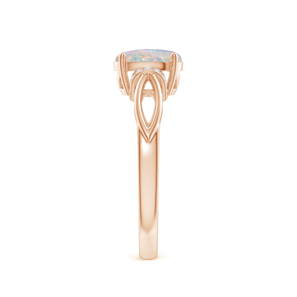 8x6mm AAAA Solitaire Opal Split Shank Ring with Diamonds in Rose Gold Side 2