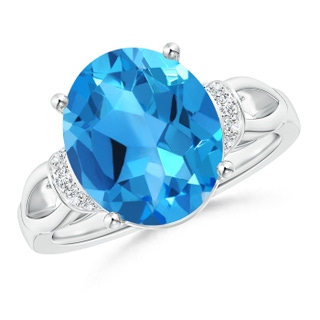 12x10mm AAAA Solitaire Swiss Blue Topaz Split Shank Ring with Diamonds in White Gold