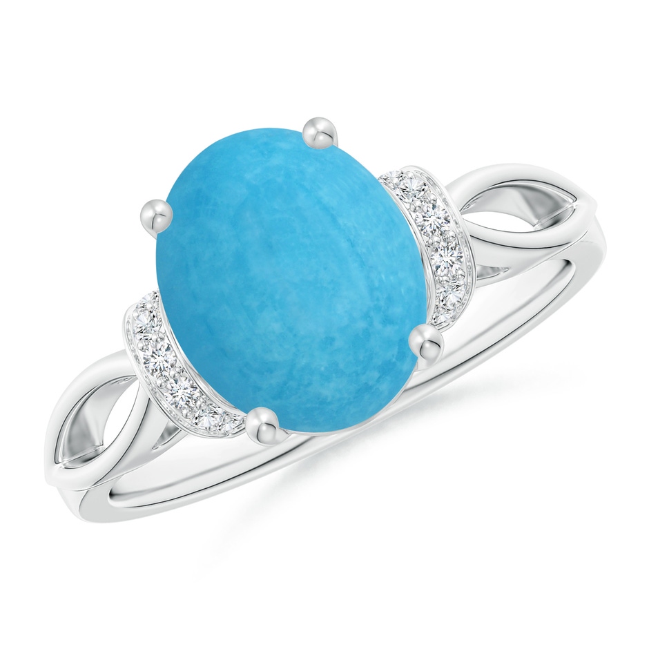 10x8mm A Solitaire Turquoise Split Shank Ring with Diamonds in White Gold 