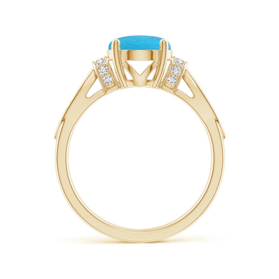 10x8mm A Solitaire Turquoise Split Shank Ring with Diamonds in Yellow Gold side 199