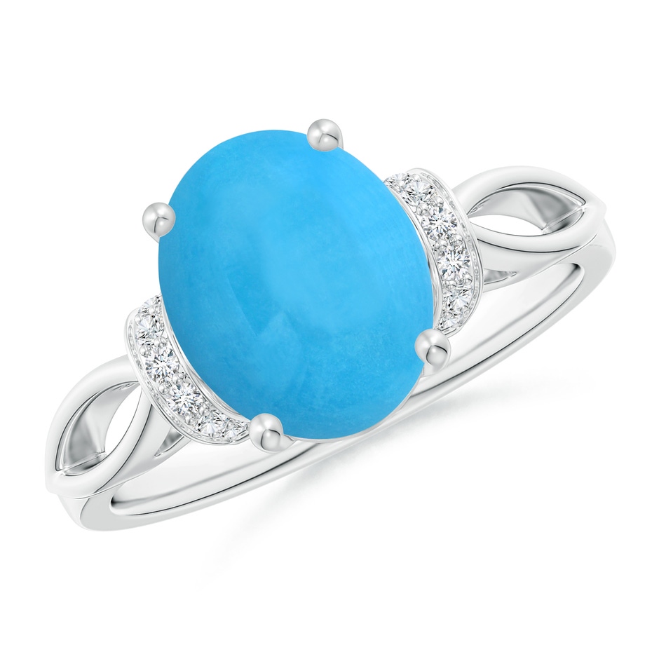 10x8mm AAA Solitaire Turquoise Split Shank Ring with Diamonds in 18K White Gold 