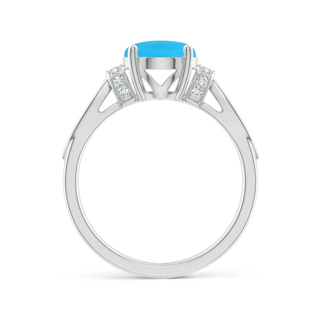 10x8mm AAA Solitaire Turquoise Split Shank Ring with Diamonds in White Gold Side 1