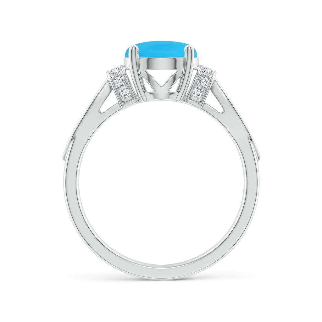 10x8mm AAA Solitaire Turquoise Split Shank Ring with Diamonds in White Gold - side 199