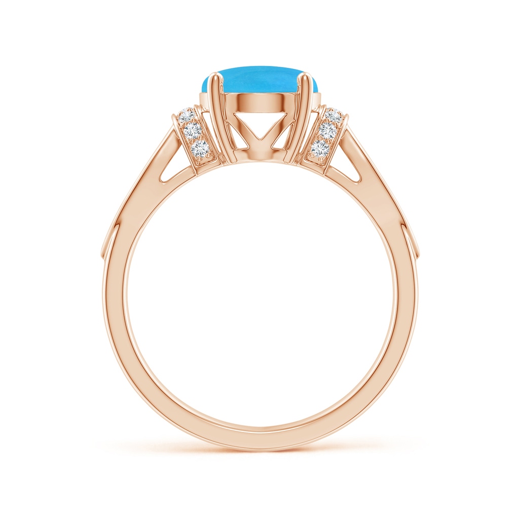 10x8mm AAAA Solitaire Turquoise Split Shank Ring with Diamonds in Rose Gold - side 199