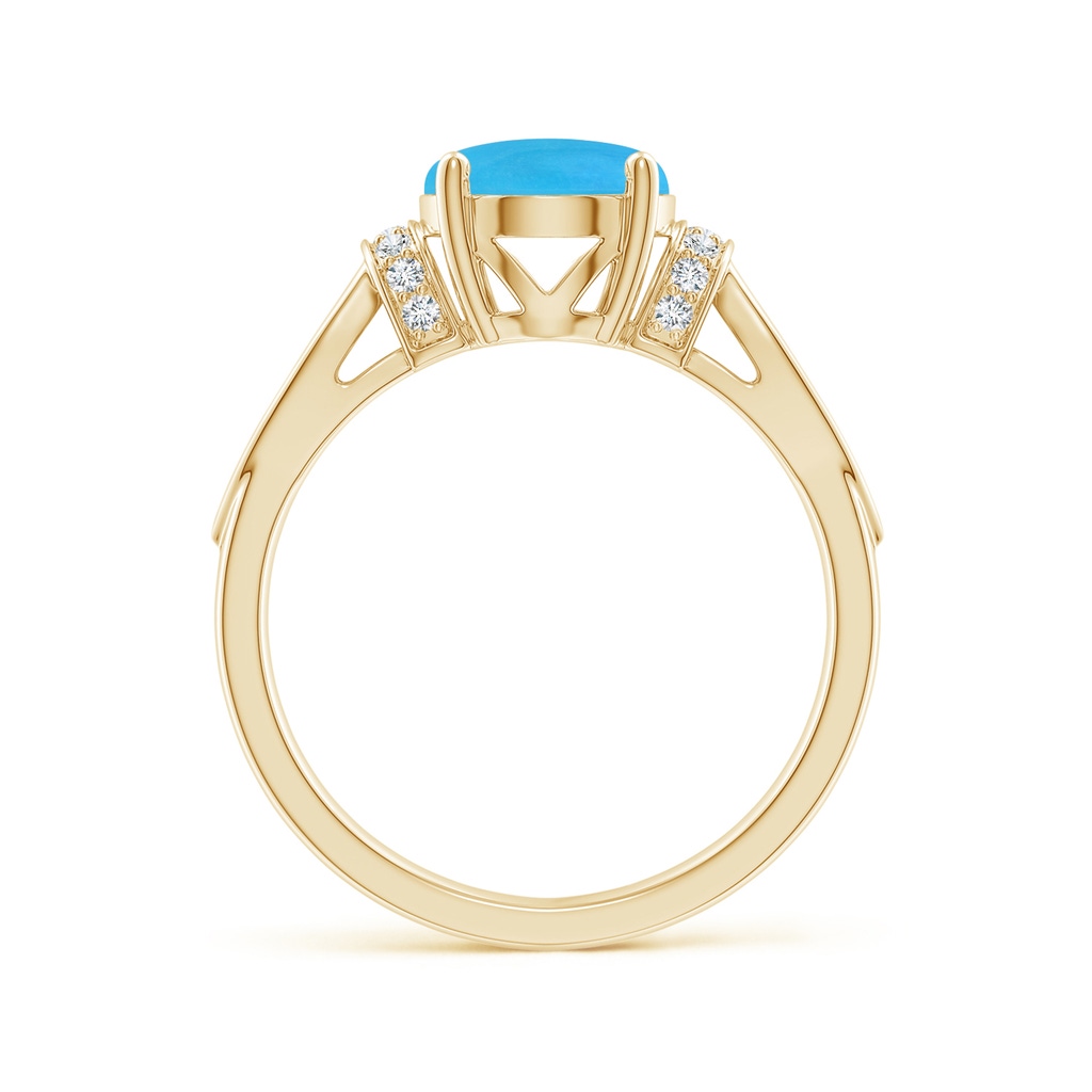10x8mm AAAA Solitaire Turquoise Split Shank Ring with Diamonds in Yellow Gold - side 199