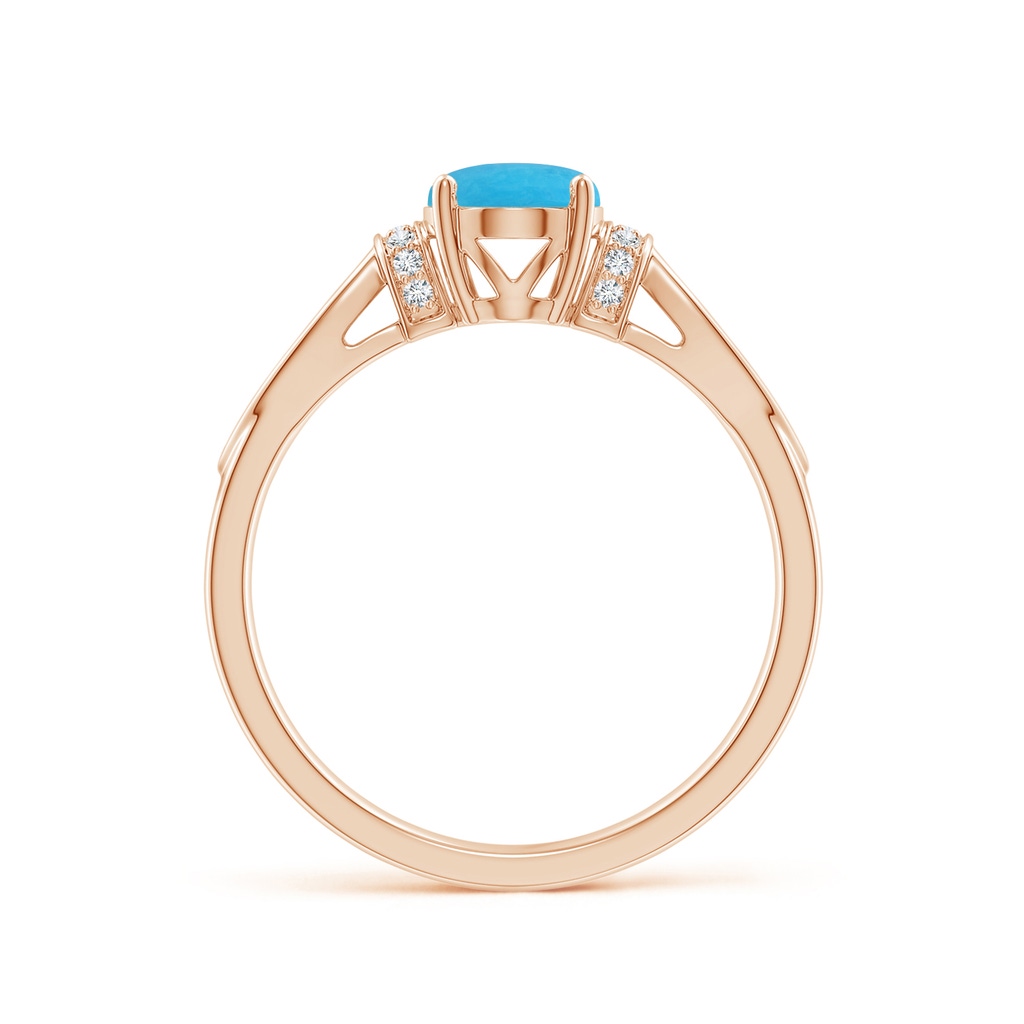 8x6mm A Solitaire Turquoise Split Shank Ring with Diamonds in Rose Gold - side 199