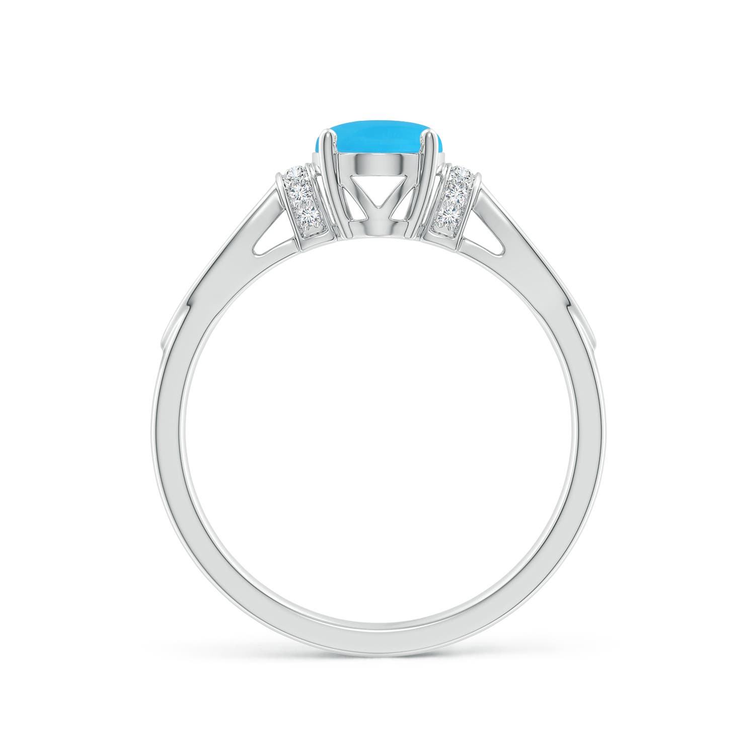 8x6mm AAA Solitaire Turquoise Split Shank Ring with Diamonds in White Gold - side 3