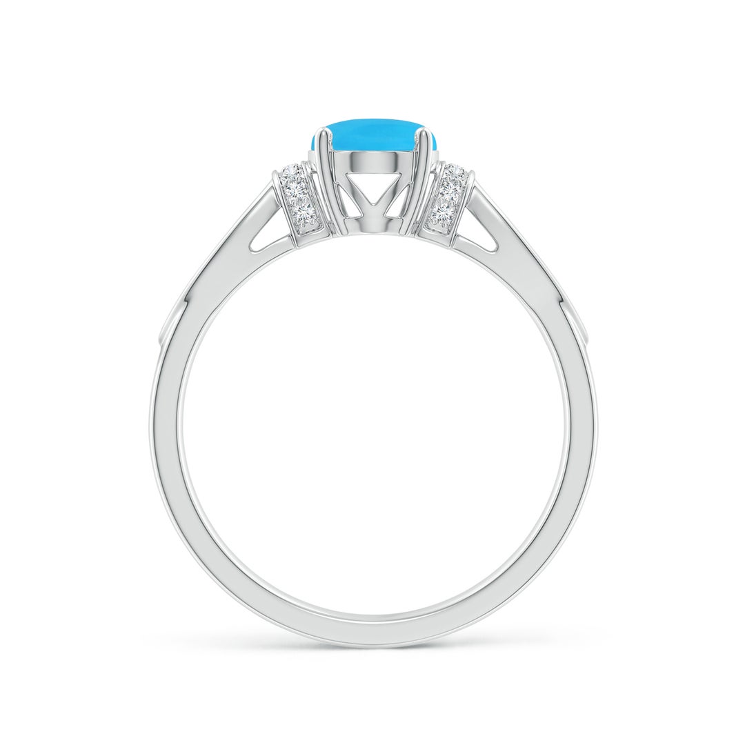 Solitaire Turquoise Split Shank Ring with Diamonds