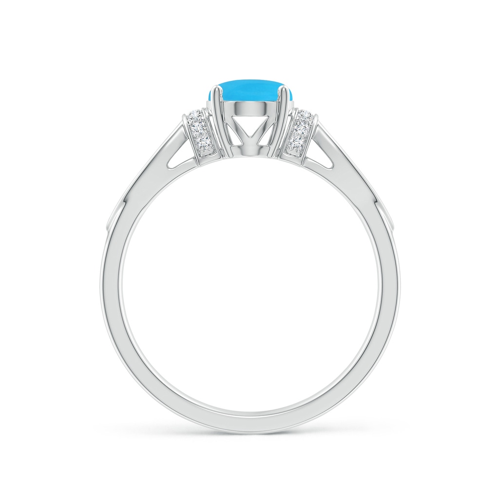 8x6mm AAA Solitaire Turquoise Split Shank Ring with Diamonds in White Gold - side 199