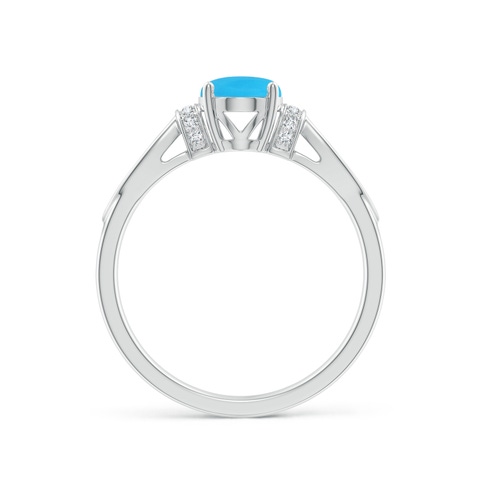 8x6mm AAA Solitaire Turquoise Split Shank Ring with Diamonds in White Gold - side 3