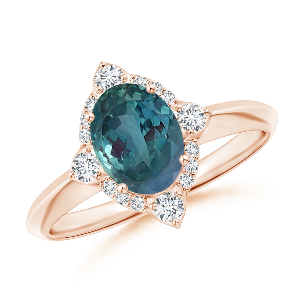 7.76x5.63x4.54mm AAAA GIA Certified Oval Alexandrite Compass Ring with Diamond Halo in 10K Rose Gold
