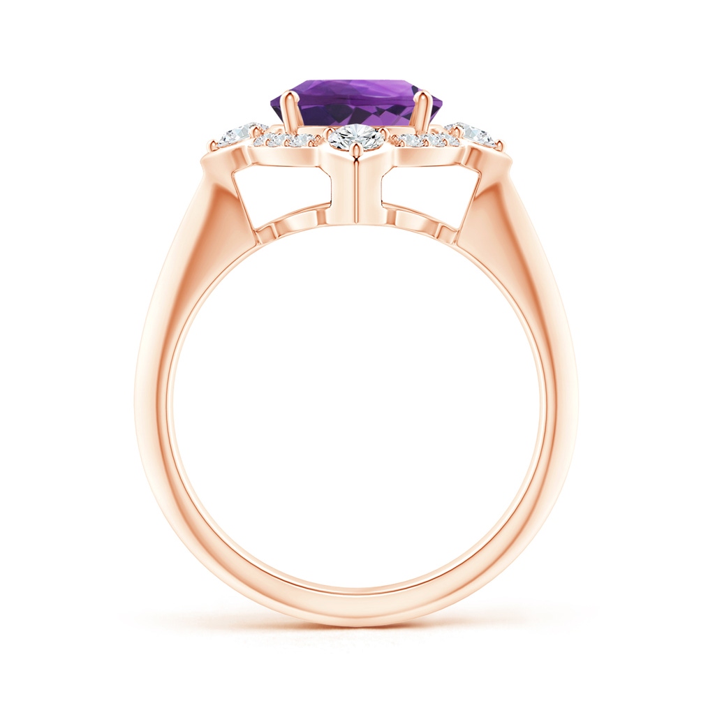 10x8mm AAA Oval Amethyst Compass Ring with Diamond Halo in Rose Gold Side-1