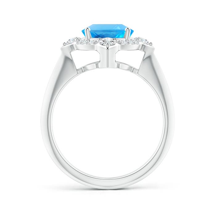 10x8mm AAAA Oval Swiss Blue Topaz Compass Ring with Diamond Halo in P950 Platinum