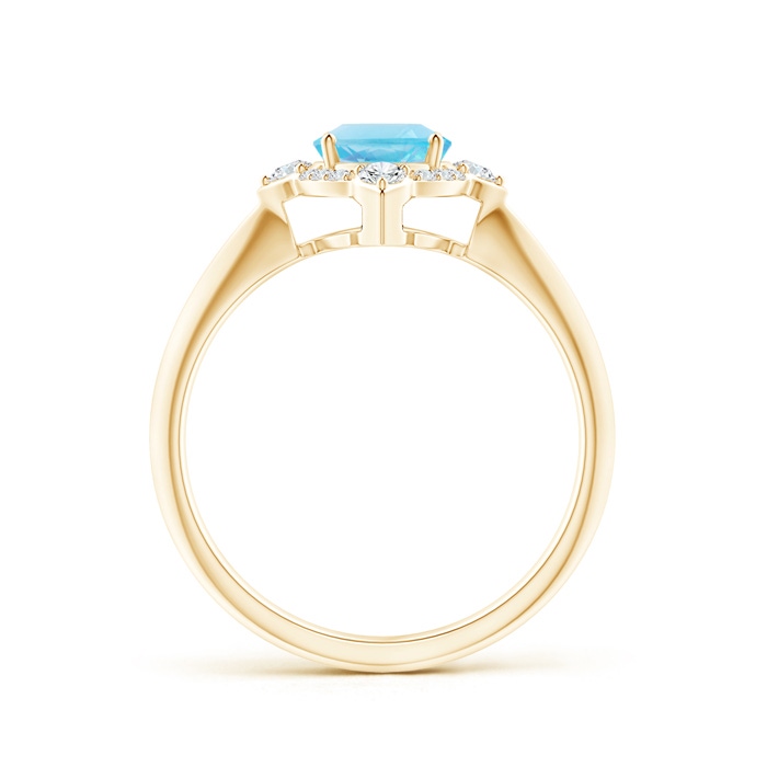 8x6mm A Oval Swiss Blue Topaz Compass Ring with Diamond Halo in Yellow Gold side-1