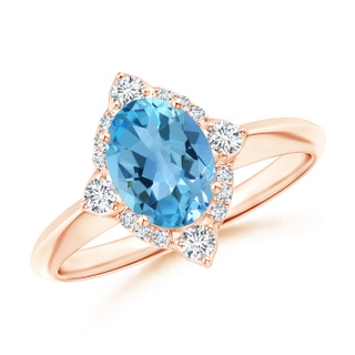 8x6mm AA Oval Swiss Blue Topaz Compass Ring with Diamond Halo in Rose Gold