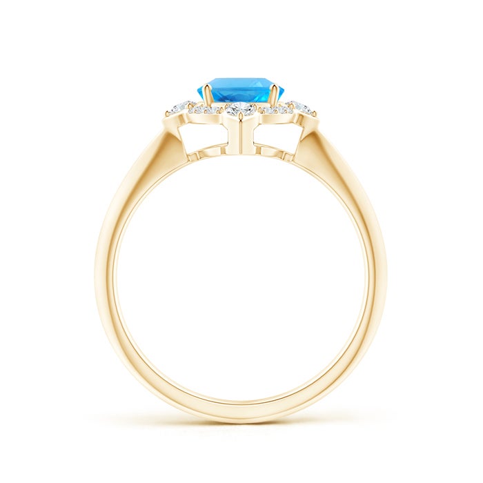 8x6mm AAAA Oval Swiss Blue Topaz Compass Ring with Diamond Halo in Yellow Gold - side 1