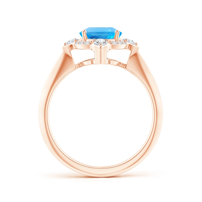 9x7mm AAAA Oval Swiss Blue Topaz Compass Ring with Diamond Halo in Rose Gold side-1