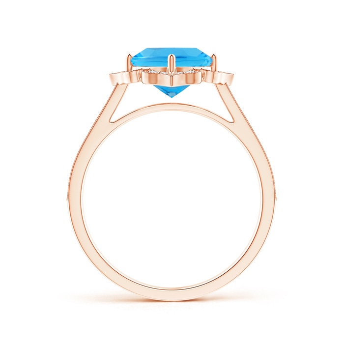 7mm AAA Cushion Swiss Blue Topaz and Diamond Lily Flower Ring in Rose Gold product image