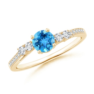 5mm AAA Classic Swiss Blue Topaz Solitaire Ring with Diamond Accents in 9K Yellow Gold