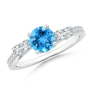 6mm AAA Classic Swiss Blue Topaz Solitaire Ring with Diamond Accents in White Gold