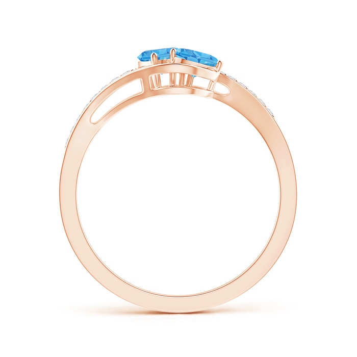 4mm AAA Two Stone Heart Swiss Blue Topaz Bypass Ring with Diamonds in Rose Gold side-1