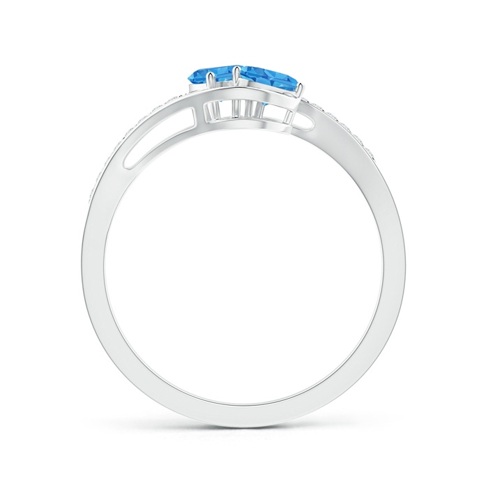 4mm AAAA Two Stone Heart Swiss Blue Topaz Bypass Ring with Diamonds in S999 Silver side-1