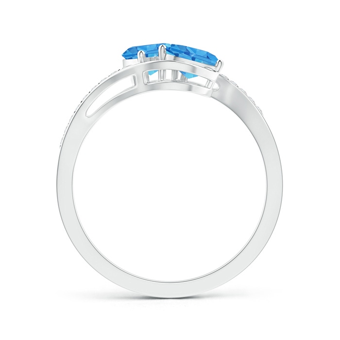 5mm AAAA Two Stone Heart Swiss Blue Topaz Bypass Ring with Diamonds in White Gold side-1