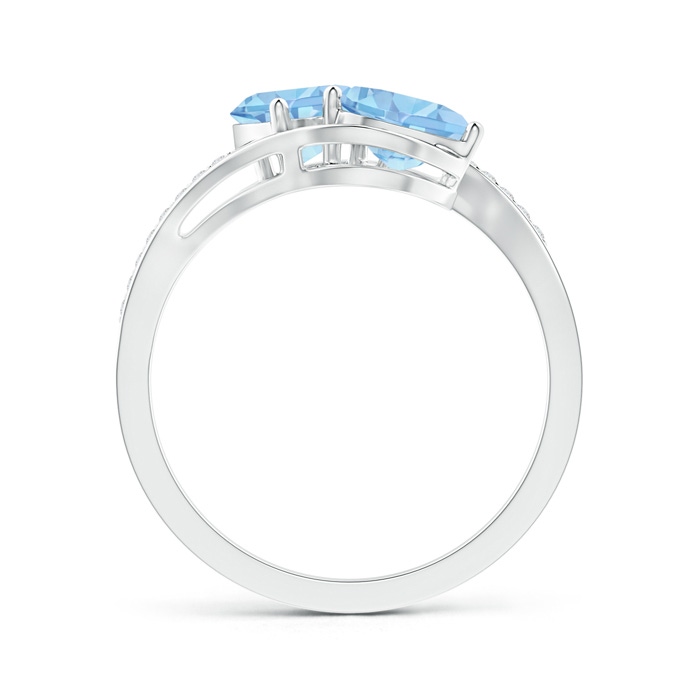 6mm A Two Stone Heart Swiss Blue Topaz Bypass Ring with Diamonds in S999 Silver side-1