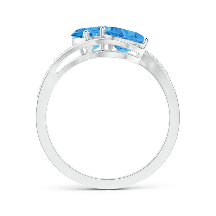 6mm AAAA Two Stone Heart Swiss Blue Topaz Bypass Ring with Diamonds in White Gold side-1