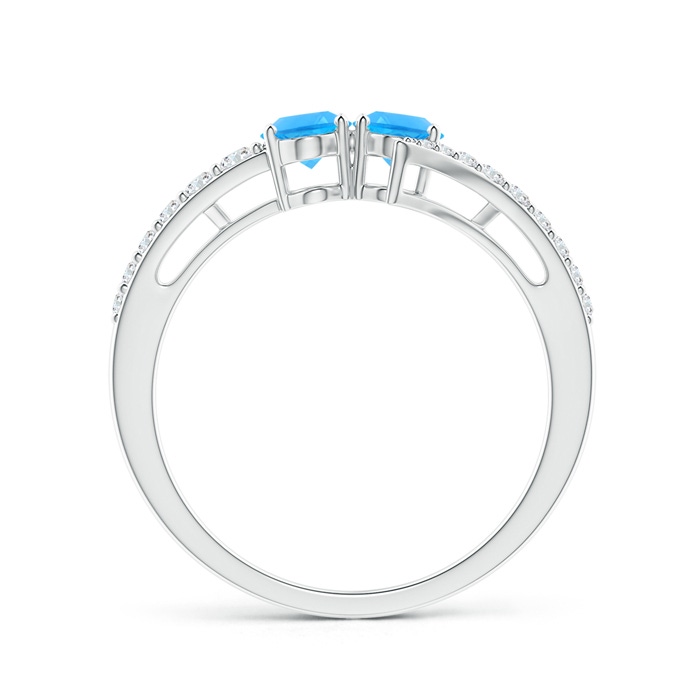 6x4mm AAAA Oval Swiss Blue Topaz Two Stone Bypass Ring with Diamonds in P950 Platinum product image