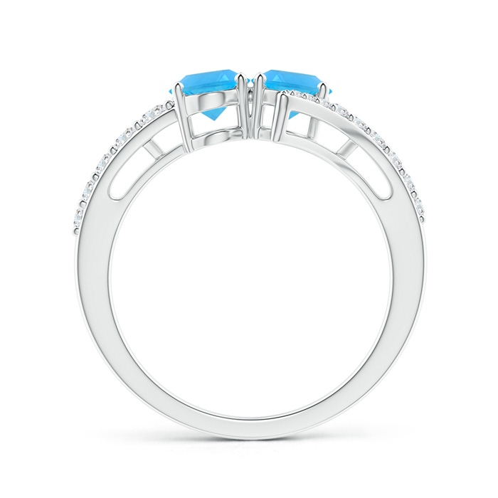 7x5mm AAA Oval Swiss Blue Topaz Two Stone Bypass Ring with Diamonds in White Gold product image