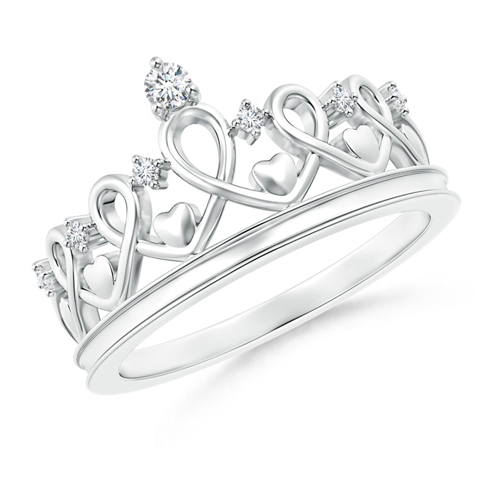 2.2mm GVS2 Round Diamond Princess Heart Tiara Ring in S999 Silver