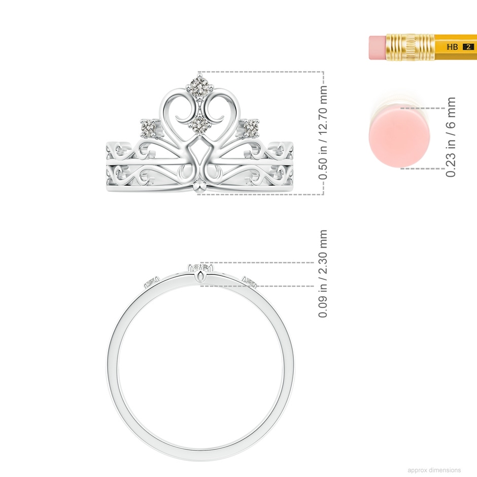 2mm KI3 Scattered Round Diamond Princess Tiara Ring in S999 Silver ruler
