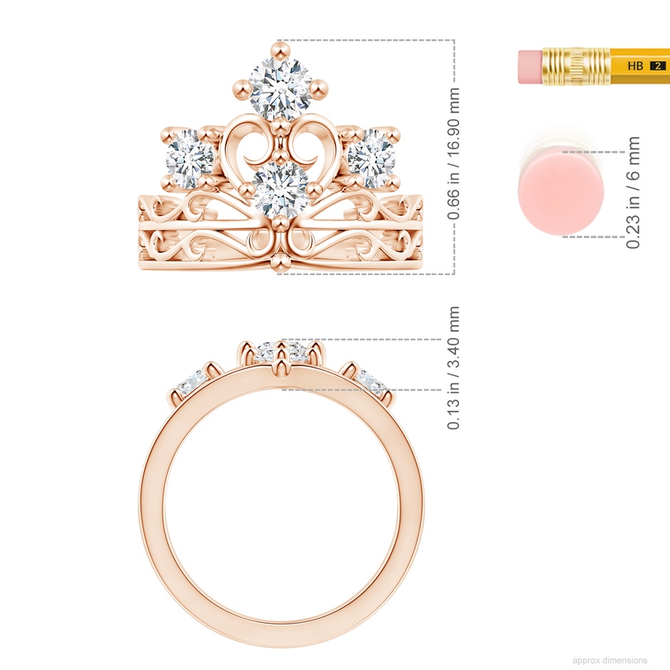 4.6mm GVS2 Scattered Round Diamond Princess Tiara Ring in Rose Gold ruler