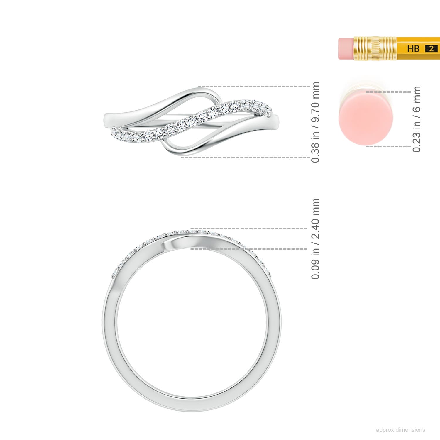 1.65mm GVS2 Diamond Swirl Bypass Ring in White Gold - ruler
