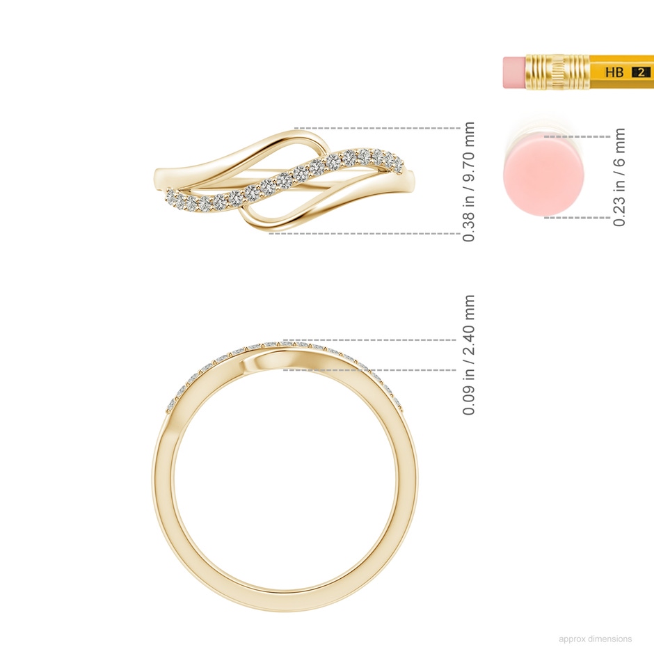 1.65mm KI3 Diamond Swirl Bypass Ring in Yellow Gold ruler