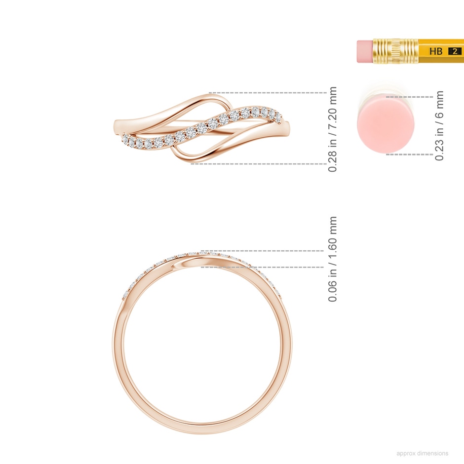 1mm HSI2 Diamond Swirl Bypass Ring in 10K Rose Gold ruler