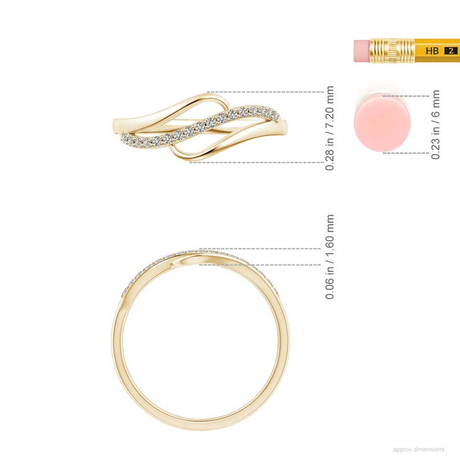 1mm KI3 Diamond Swirl Bypass Ring in Yellow Gold ruler