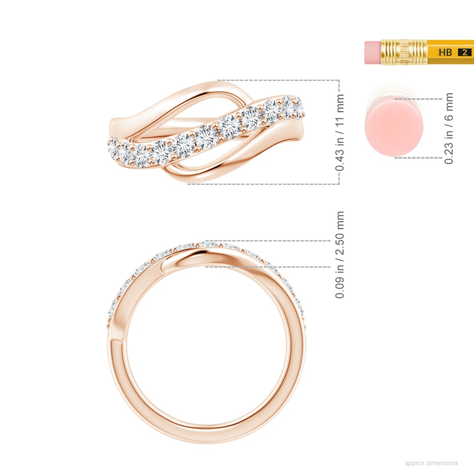 2.5mm GVS2 Diamond Swirl Bypass Ring in Rose Gold ruler